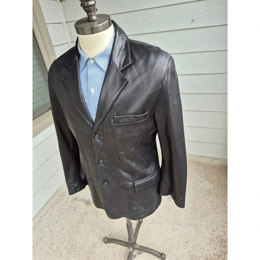 Ralph Lauren Blue Label Mens Black Lamb Leather Blazer Sport Coat Jacket Sz 38 R